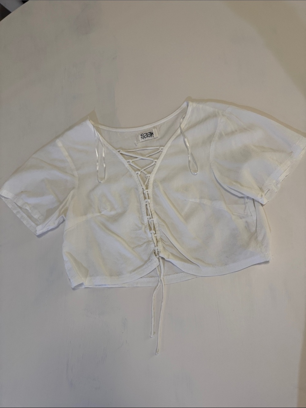 White Lace-Up Cropped Tee